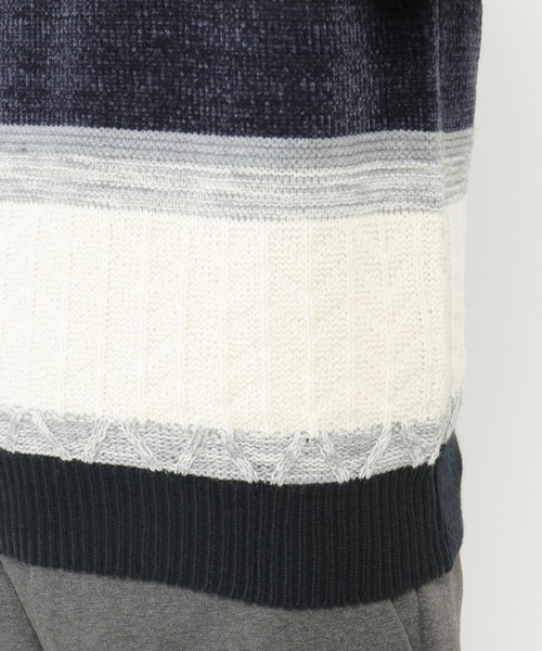 ikka（イッカ）の「【洗濯機で洗える】モールミックスボーダーニット（ニット/セーター・メンズ・ベージュ/パープル/ネイビー/グリーン・S/M/L/XL）」の14枚目の写真