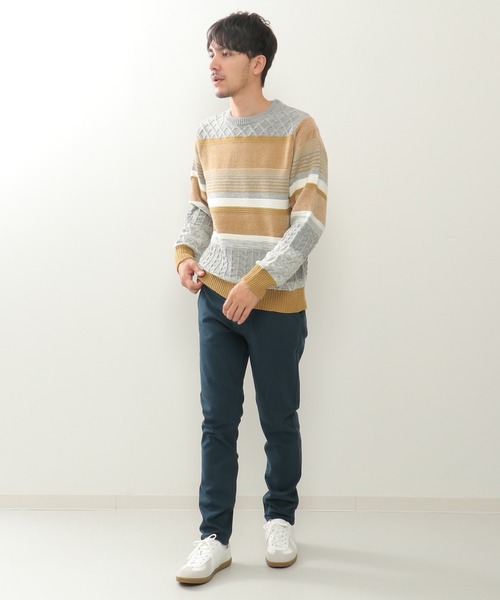 ikka（イッカ）の「【洗濯機で洗える】モールミックスボーダーニット（ニット/セーター・メンズ・ベージュ/パープル/ネイビー/グリーン・S/M/L/XL）」の11枚目の写真