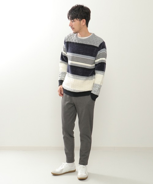 ikka（イッカ）の「【洗濯機で洗える】モールミックスボーダーニット（ニット/セーター・メンズ・ベージュ/パープル/ネイビー/グリーン・S/M/L/XL）」の7枚目の写真