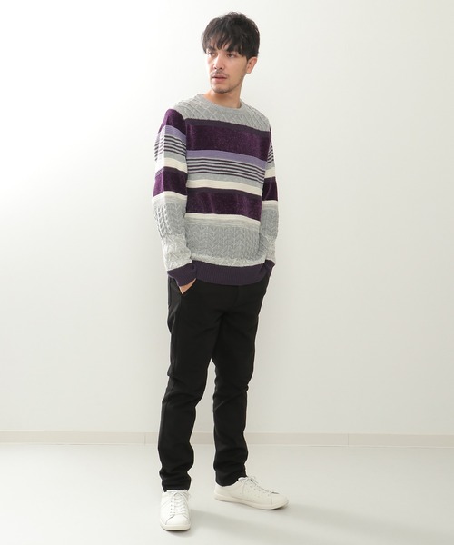 ikka（イッカ）の「【洗濯機で洗える】モールミックスボーダーニット（ニット/セーター・メンズ・ベージュ/パープル/ネイビー/グリーン・S/M/L/XL）」の19枚目の写真