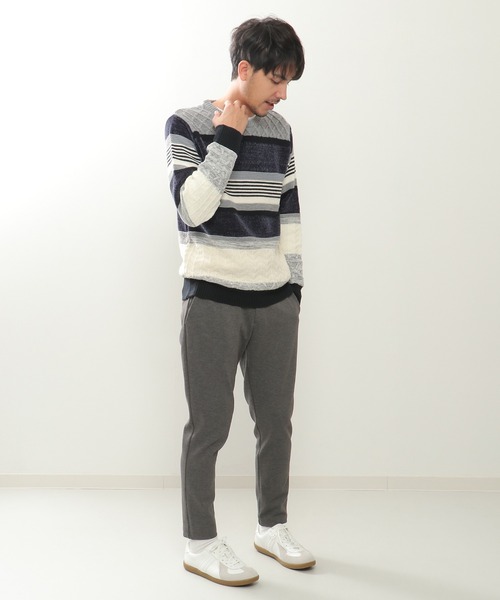 ikka（イッカ）の「【洗濯機で洗える】モールミックスボーダーニット（ニット/セーター・メンズ・ベージュ/パープル/ネイビー/グリーン・S/M/L/XL）」の13枚目の写真