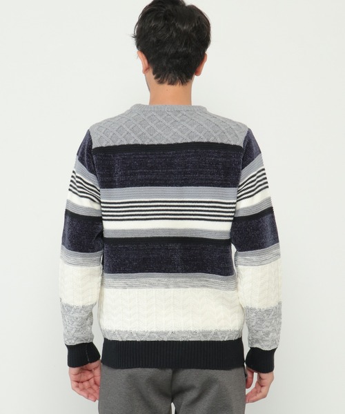 ikka（イッカ）の「【洗濯機で洗える】モールミックスボーダーニット（ニット/セーター・メンズ・ベージュ/パープル/ネイビー/グリーン・S/M/L/XL）」の12枚目の写真