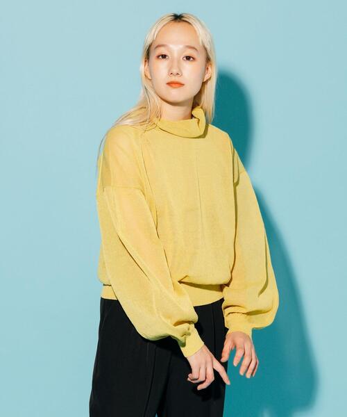 CITEN（シテン）の「＜CITEN＞シアー ハイネック ニット（ニット/セーター・レディース・イエロー/レッド・FREE）」の3枚目の写真