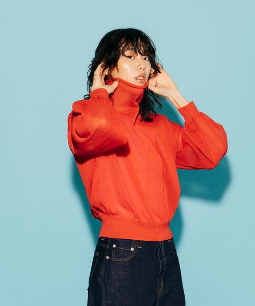 CITEN（シテン）の「＜CITEN＞シアー ハイネック ニット（ニット/セーター・レディース・イエロー/レッド・FREE）」の10枚目の写真