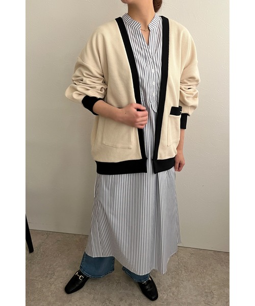 palm RICHE（ポームリシュ）の「バイカラーワッフルカーデ（カーディガン/ボレロ・レディース・グリーン/ブラック/アイボリー・M）」の8枚目の写真