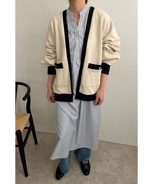palm RICHE（ポームリシュ）の「バイカラーワッフルカーデ（カーディガン/ボレロ・レディース・グリーン/ブラック/アイボリー・M）」の10枚目の写真