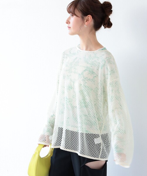 Ray BEAMS（レイビームス）の「Ray BEAMS / メッシュ ロングスリーブ Tシャツ（Tシャツ/カットソー・レディース・グリーン/ブラック/オフホワイト/ピンク・ONE SIZE）」の8枚目の写真