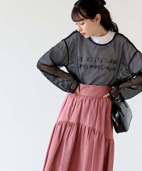 Ray BEAMS（レイビームス）の「Ray BEAMS / メッシュ ロングスリーブ Tシャツ（Tシャツ/カットソー・レディース・グリーン/ブラック/オフホワイト/ピンク・ONE SIZE）」の19枚目の写真