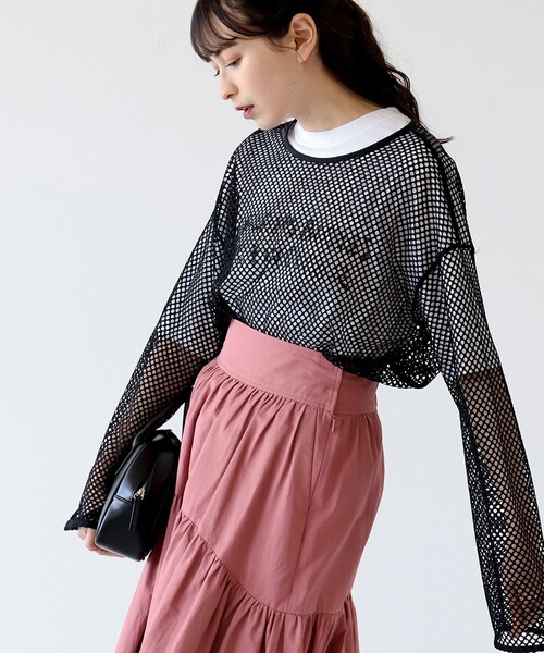 Ray BEAMS（レイビームス）の「Ray BEAMS / メッシュ ロングスリーブ Tシャツ（Tシャツ/カットソー・レディース・グリーン/ブラック/オフホワイト/ピンク・ONE SIZE）」の20枚目の写真