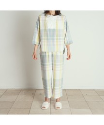 KID BLUE | キッドブルー -23Ｗガーゼチェック -8分袖パジャマ -KNUK521 -kidblue(ルームウェア/パジャマ)