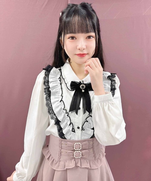 ROJITA(ロジータ)の「ラッフルフリル配色ブラウス(シャツ/ブラウス・レディース・ホワイト/ピンク/ブラック・FREE)」の8枚目の写真