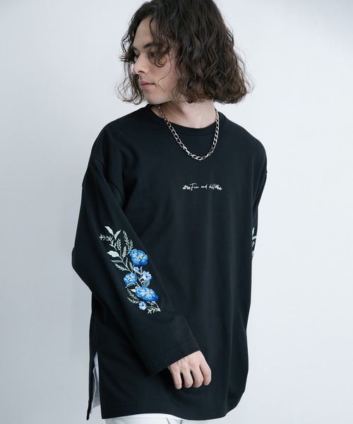 JUNRED(ジュンレッド)の「スリーブフラワープリントルーズプルオーバー(Tシャツ/カットソー・メンズ・ブラック/ホワイト・S/M/L)」の15枚目の写真