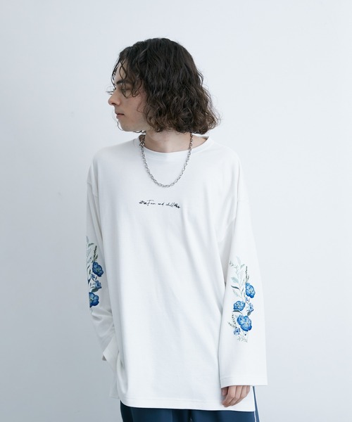 JUNRED(ジュンレッド)の「スリーブフラワープリントルーズプルオーバー(Tシャツ/カットソー・メンズ・ブラック/ホワイト・S/M/L)」の17枚目の写真