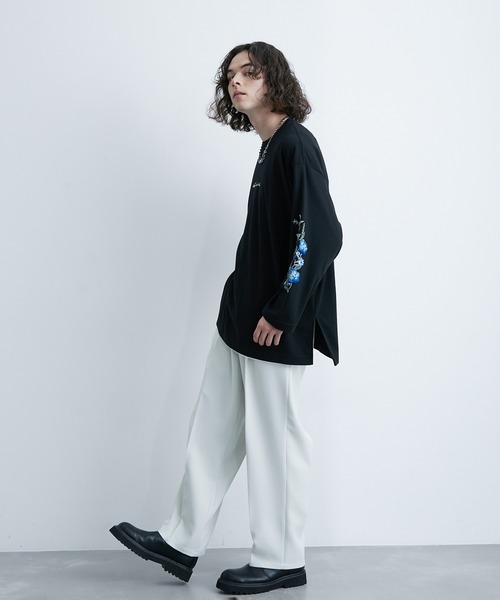 JUNRED(ジュンレッド)の「スリーブフラワープリントルーズプルオーバー(Tシャツ/カットソー・メンズ・ブラック/ホワイト・S/M/L)」の14枚目の写真