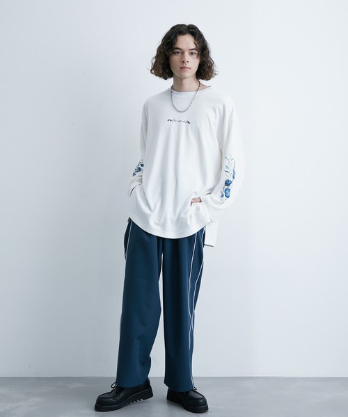 JUNRED(ジュンレッド)の「スリーブフラワープリントルーズプルオーバー(Tシャツ/カットソー・メンズ・ブラック/ホワイト・S/M/L)」の8枚目の写真