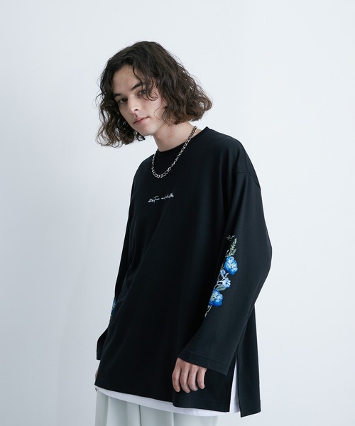 JUNRED(ジュンレッド)の「スリーブフラワープリントルーズプルオーバー(Tシャツ/カットソー・メンズ・ブラック/ホワイト・S/M/L)」の21枚目の写真