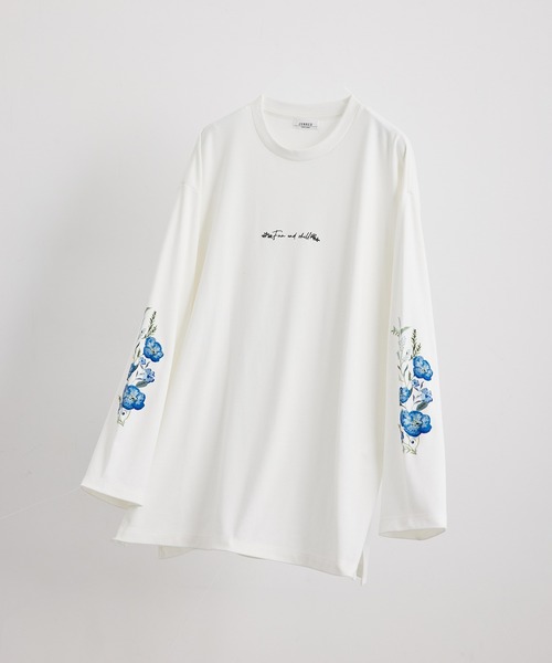 JUNRED(ジュンレッド)の「スリーブフラワープリントルーズプルオーバー(Tシャツ/カットソー・メンズ・ブラック/ホワイト・S/M/L)」の5枚目の写真