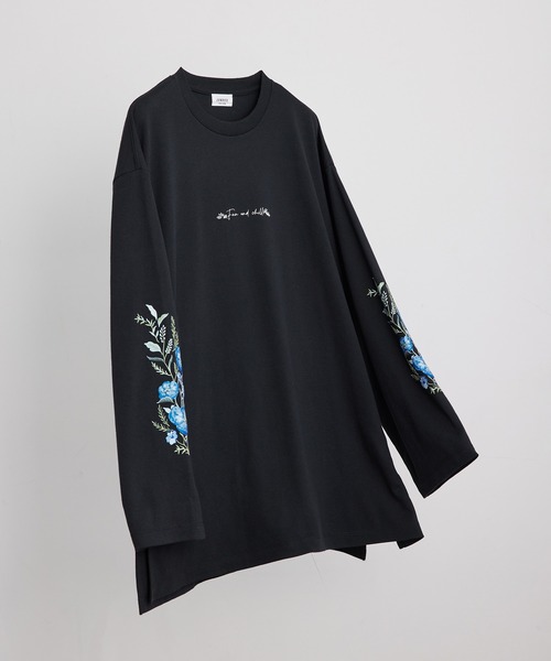 JUNRED(ジュンレッド)の「スリーブフラワープリントルーズプルオーバー(Tシャツ/カットソー・メンズ・ブラック/ホワイト・S/M/L)」の6枚目の写真