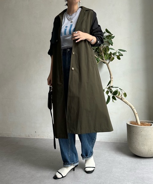 DouDou(ドゥドゥ)の「【WEB限定】デニム切替ステンカラーコート(その他アウター・レディース・カーキ・FREE)」の4枚目の写真