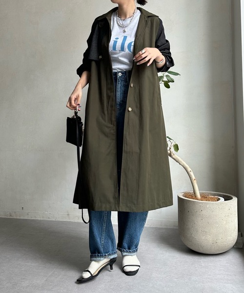 DouDou(ドゥドゥ)の「【WEB限定】デニム切替ステンカラーコート(その他アウター・レディース・カーキ・FREE)」の5枚目の写真