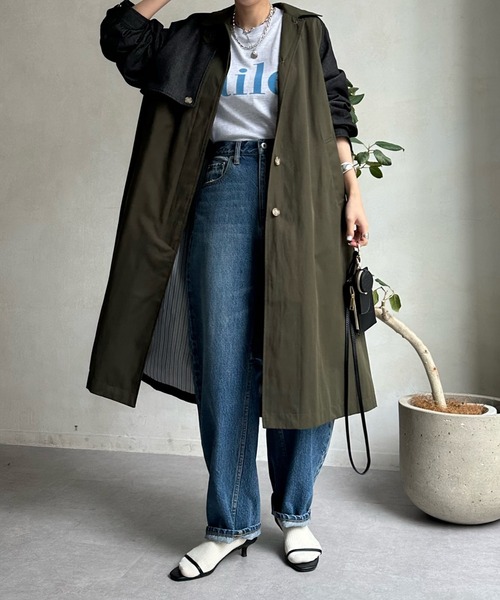 DouDou(ドゥドゥ)の「【WEB限定】デニム切替ステンカラーコート(その他アウター・レディース・カーキ・FREE)」の6枚目の写真