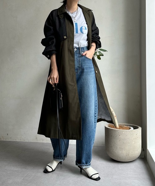 DouDou(ドゥドゥ)の「【WEB限定】デニム切替ステンカラーコート(その他アウター・レディース・カーキ・FREE)」の7枚目の写真