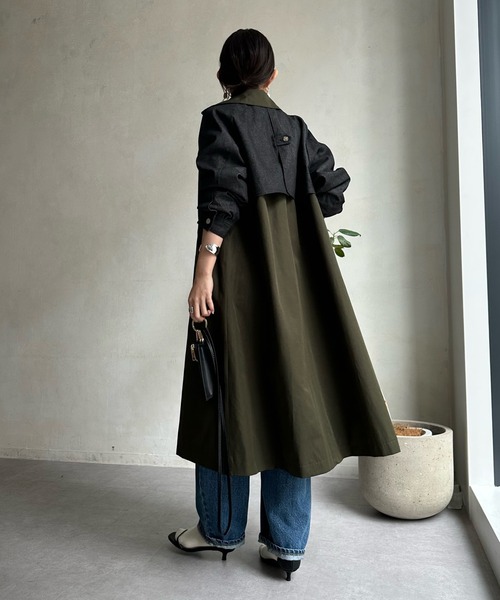 DouDou(ドゥドゥ)の「【WEB限定】デニム切替ステンカラーコート(その他アウター・レディース・カーキ・FREE)」の8枚目の写真