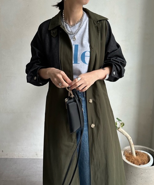 DouDou(ドゥドゥ)の「【WEB限定】デニム切替ステンカラーコート(その他アウター・レディース・カーキ・FREE)」の9枚目の写真