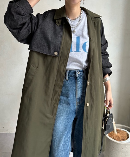 DouDou(ドゥドゥ)の「【WEB限定】デニム切替ステンカラーコート(その他アウター・レディース・カーキ・FREE)」の10枚目の写真