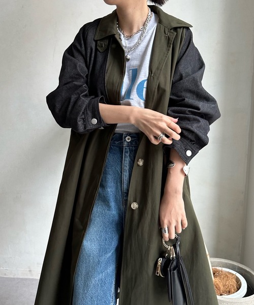 DouDou(ドゥドゥ)の「【WEB限定】デニム切替ステンカラーコート(その他アウター・レディース・カーキ・FREE)」の11枚目の写真