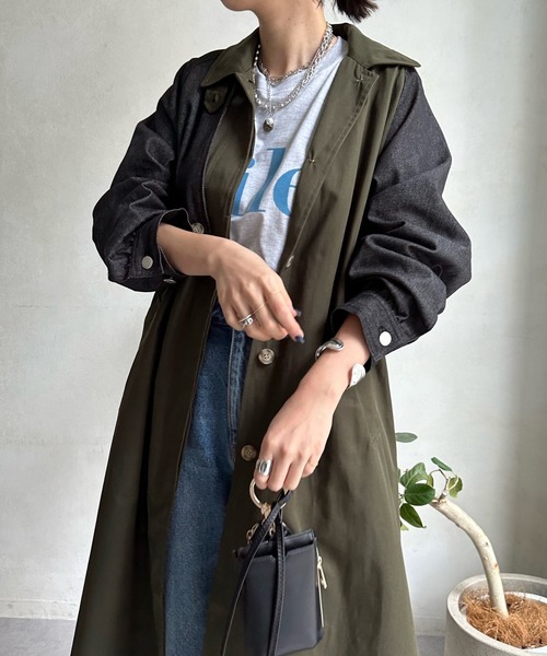 DouDou(ドゥドゥ)の「【WEB限定】デニム切替ステンカラーコート(その他アウター・レディース・カーキ・FREE)」の12枚目の写真