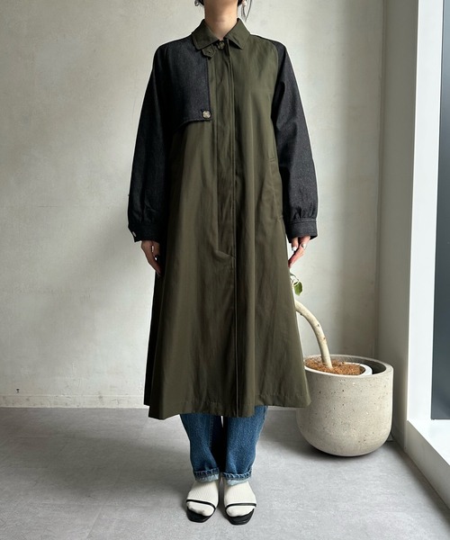 DouDou(ドゥドゥ)の「【WEB限定】デニム切替ステンカラーコート(その他アウター・レディース・カーキ・FREE)」の14枚目の写真