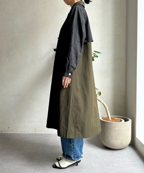DouDou(ドゥドゥ)の「【WEB限定】デニム切替ステンカラーコート(その他アウター・レディース・カーキ・FREE)」の15枚目の写真