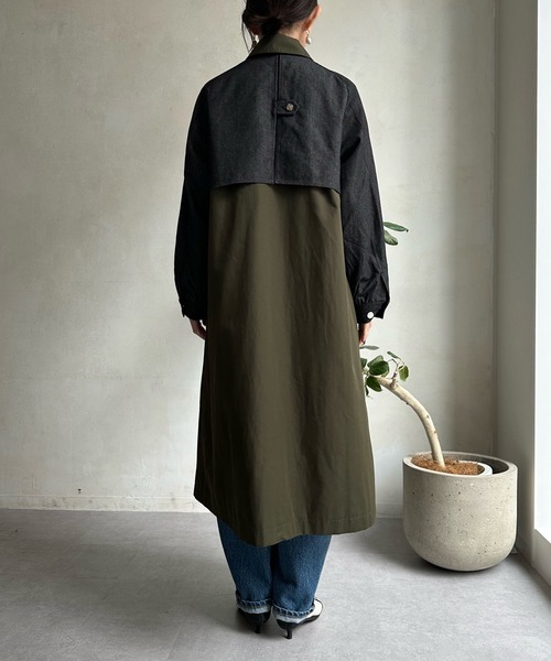 DouDou(ドゥドゥ)の「【WEB限定】デニム切替ステンカラーコート(その他アウター・レディース・カーキ・FREE)」の16枚目の写真