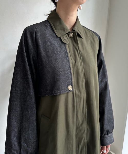 DouDou(ドゥドゥ)の「【WEB限定】デニム切替ステンカラーコート(その他アウター・レディース・カーキ・FREE)」の18枚目の写真