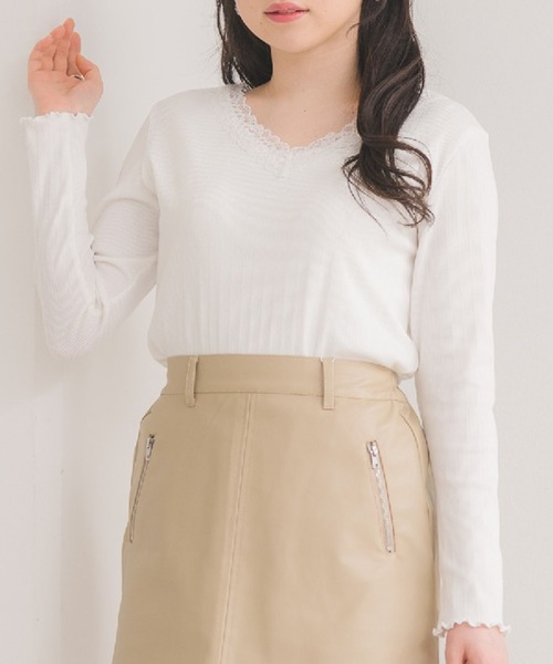 ems excite(エムズエキサイト)の「レース長袖テレコCT(Tシャツ/カットソー・レディース・ブラック/オフホワイト/ブルー・FREE)」の2枚目の写真