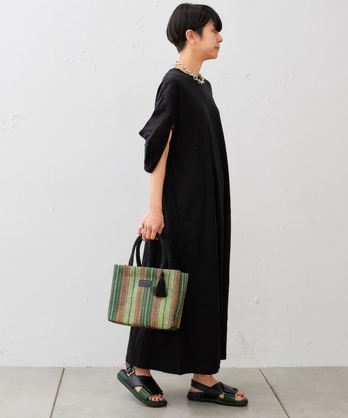 Actually（アクチュアリー）の「マルチストライプ ミニトート（トートバッグ・レディース・ブラック/グリーン・フリー）」の6枚目の写真