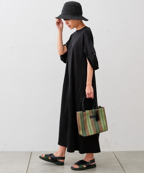 Actually（アクチュアリー）の「マルチストライプ ミニトート（トートバッグ・レディース・ブラック/グリーン・フリー）」の5枚目の写真