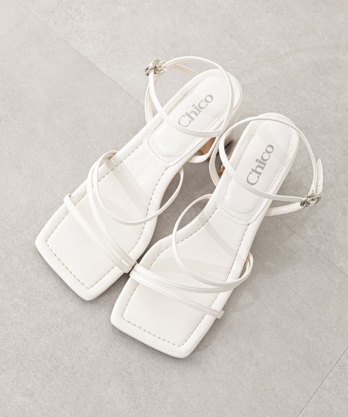 美品 BOTTEGA VENETA レザー チャンキーヒール ホワイト サンダル