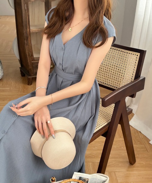 ECLIN(エクラン)の「ウエストマークフレンチスリーブワンピース(ワンピース・レディース・ブルーグレー/マスタード/ライトパープル/オレンジ/ホワイト/チャコールグレー/ライトグレー/ブラック/ネイビー/ブラウン/サックスブルー・FREE)」の6枚目の写真