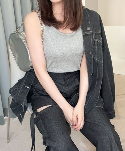 Heather(ヘザー)の「カップ付きアメスリタンク 199314(タンクトップ・レディース・グレー/オフホワイト/ブラック・FREE)」の1枚目の写真