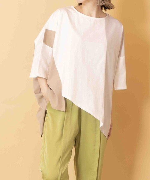OSMOSIS(オズモーシス)の「切替配色Tシャツ(Tシャツ/カットソー・レディース・ブラック/チャコール/ホワイト/ピンク・ONE SIZE)」の1枚目の写真