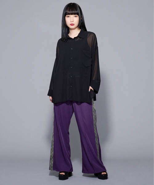 twosome ロングシャツセットアップ シアーブラウス＆パンツ twosome ロングシャツセットアップ シアーブラウス＆パンツ