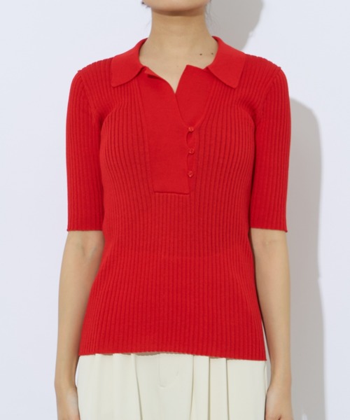 Lui's（ルイス）の「リブニットポロトップス（ニット/セーター・レディース・レッド/ブラック/ベージュ/オフホワイト・FREE）」の16枚目の写真