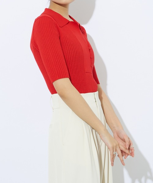 Lui's（ルイス）の「リブニットポロトップス（ニット/セーター・レディース・レッド/ブラック/ベージュ/オフホワイト・FREE）」の8枚目の写真