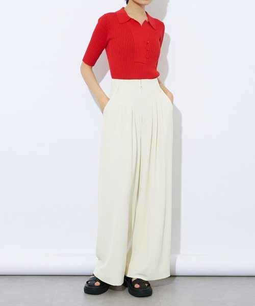 Lui's（ルイス）の「リブニットポロトップス（ニット/セーター・レディース・レッド/ブラック/ベージュ/オフホワイト・FREE）」の9枚目の写真