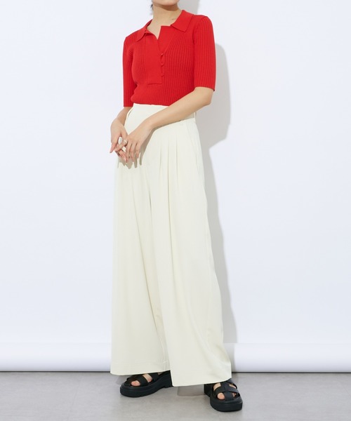 Lui's（ルイス）の「リブニットポロトップス（ニット/セーター・レディース・レッド/ブラック/ベージュ/オフホワイト・FREE）」の10枚目の写真