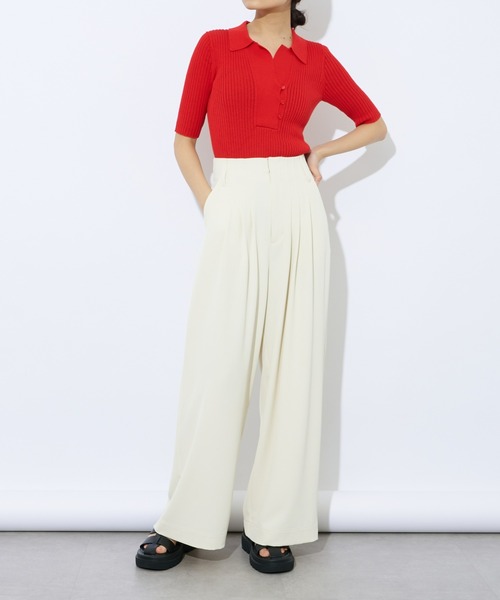 Lui's（ルイス）の「リブニットポロトップス（ニット/セーター・レディース・レッド/ブラック/ベージュ/オフホワイト・FREE）」の11枚目の写真