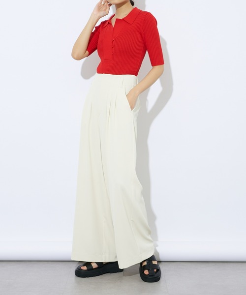 Lui's（ルイス）の「リブニットポロトップス（ニット/セーター・レディース・レッド/ブラック/ベージュ/オフホワイト・FREE）」の12枚目の写真