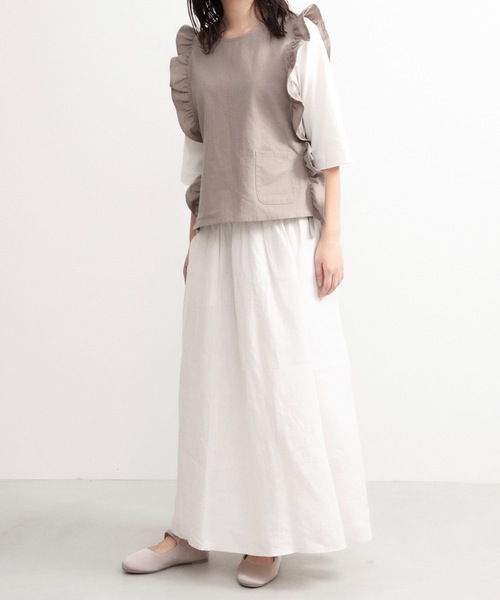 COCO WALK（ココウォーク）の「COCO WALK ココウォーク:Linc脇リボンベストエプロン（エプロン・レディース・グレイッシュベージュ/スモークピンク・FREE）」の2枚目の写真